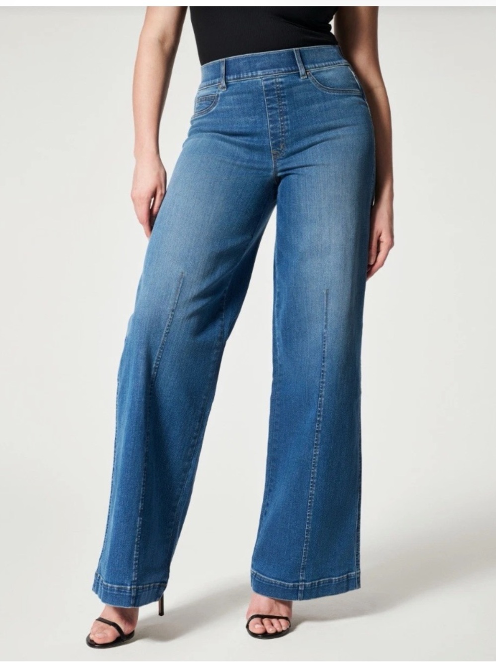 SPANX EveryWear Wide Leg Jeans Front Seam Stretch Size M Tall Long